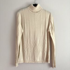 Vintage Venini Womens Cream Cashmere Turtleneck Sweater Size Small Classic